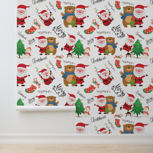 Papier Peint Motif carrelé Père Noël Festive de Noël