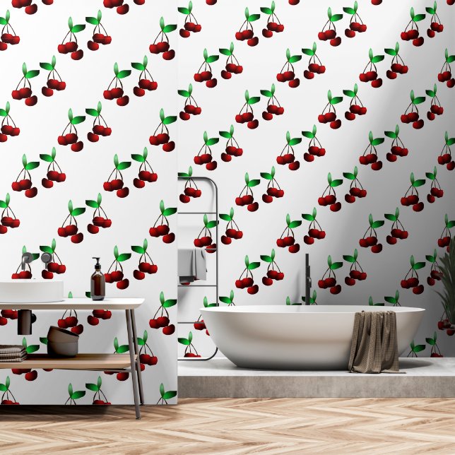 Papier Peint Motif cerises (Salle de bain)