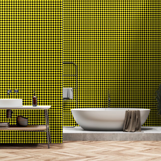 Papier Peint Motif Chevron noir et jaune brillant Texté (Salle de bain)