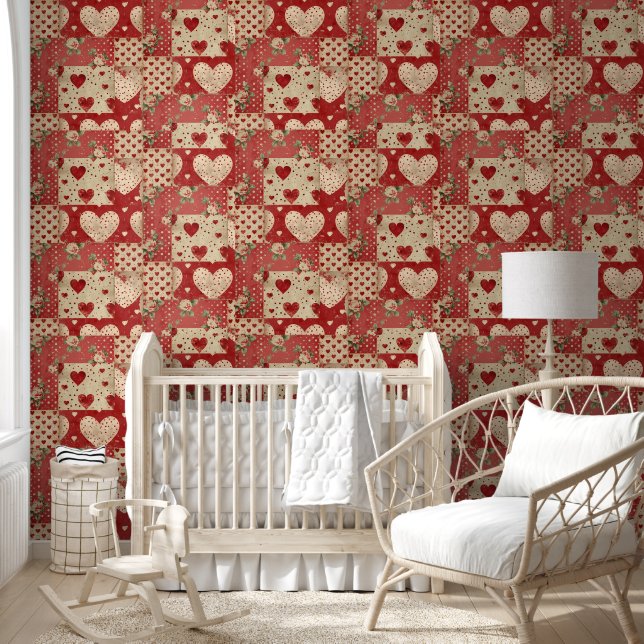 Papier Peint Motif Chic Red Patchwork (Enfants)