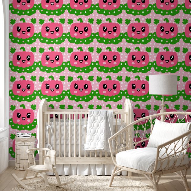 Papier Peint Motif Citrouille rose pour enfants (Enfants)