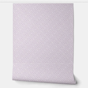 Papier Peint Motif Clé Grecque Violet Lilas et Blanc