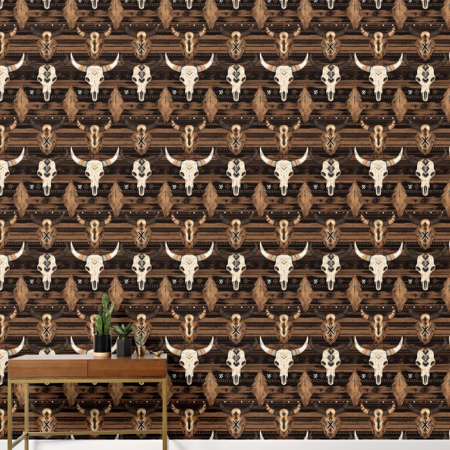 Papier Peint motif cool Western en faux bois (Couloir)
