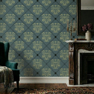 Papier Peint Motif damassé diamant gris vert