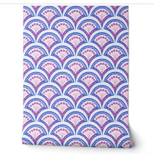 Papier Peint motif damassé floral bleu