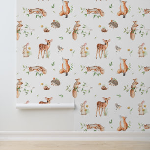 Papier Peint Motif d'amis animaux de bois mignon
