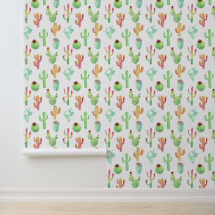 Papier Peint Motif d'aquarelle Cactus Pastel