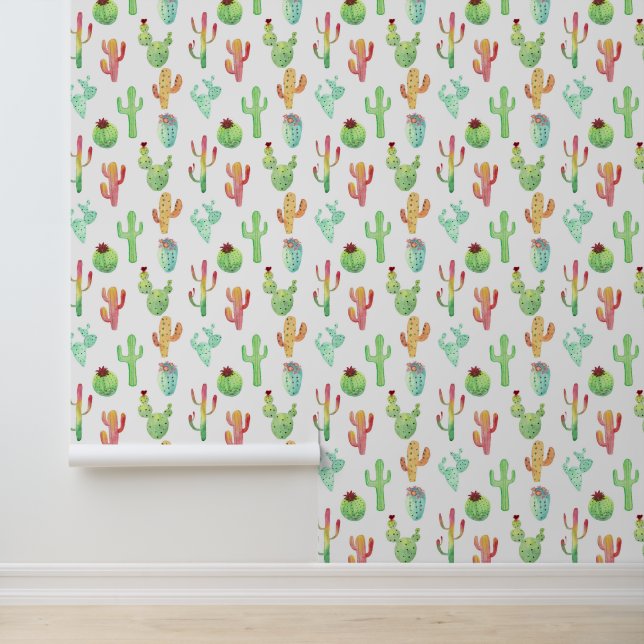 Papier Peint Motif d'aquarelle Cactus Pastel (Application)