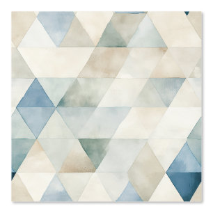 Papier Peint Motif d'aquarelle géométrique bleu crème triangle