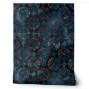 Papier Peint Motif d'aquarelle Patina Damask en cuivre