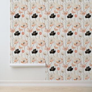 Papier Peint Motif d'aquarelle rose et noire