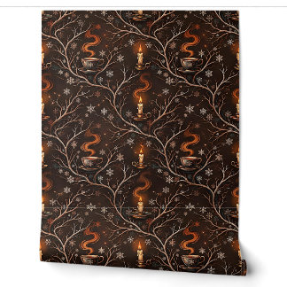 Papier Peint Motif Dark Academia Café et Bougies d'Hiver