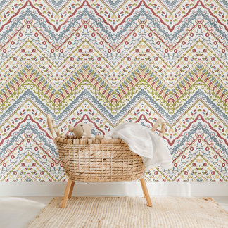 Papier Peint Motif d'art élégant de Bohême Floral Zigzag