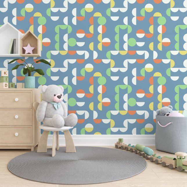 Papier Peint Motif d'art Orange Blue Yellow Mint Green Circles (Créateur téléchargé)