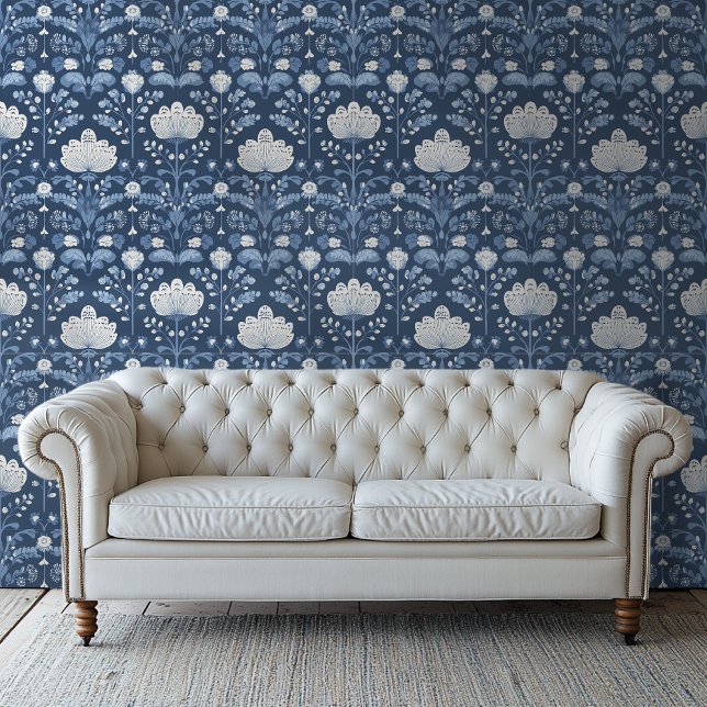 Papier Peint Motif d'art populaire bleu et blanc (Créateur téléchargé)