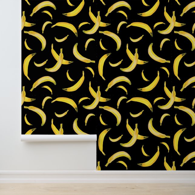 Papier Peint Motif de banane tropicale sur noir (Application)