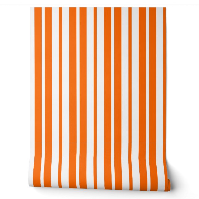 Papier Peint Motif de bandes verticales blanches orange (Déroulement)