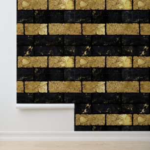 Papier Peint Motif de briques d'or et de noir