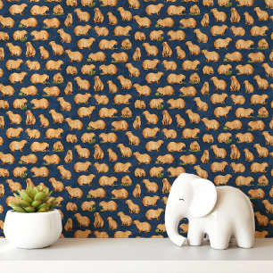Papier Peint Motif de capybara sur fond bleu marine