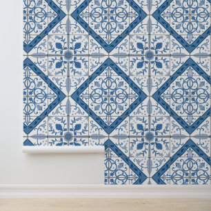 Papier Peint Motif de carreaux bleus et blancs