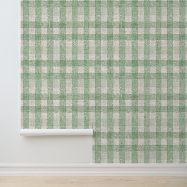 Papier Peint Motif de carrés verts aspect vintage (Application)