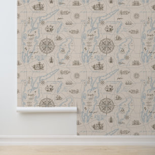 Papier Peint Motif de carte de l'océan vintage