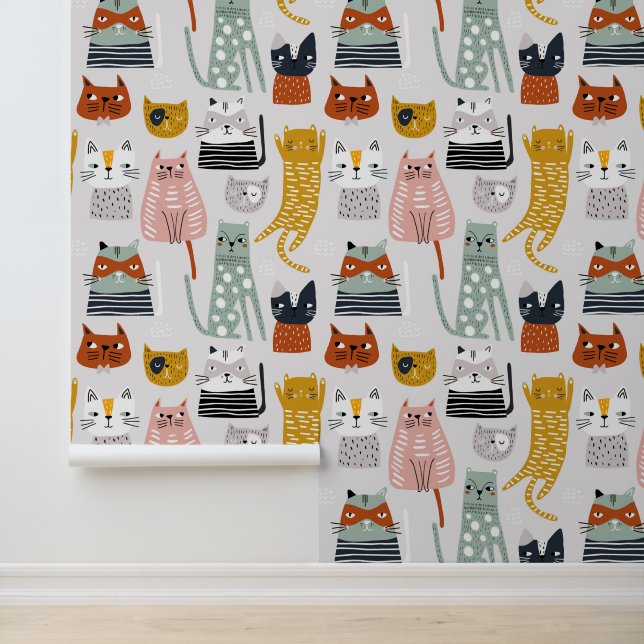 Papier Peint Motif de chat à main mignon Doodle (Application)