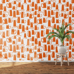 Papier Peint Motif de chat orange et blanc amusant