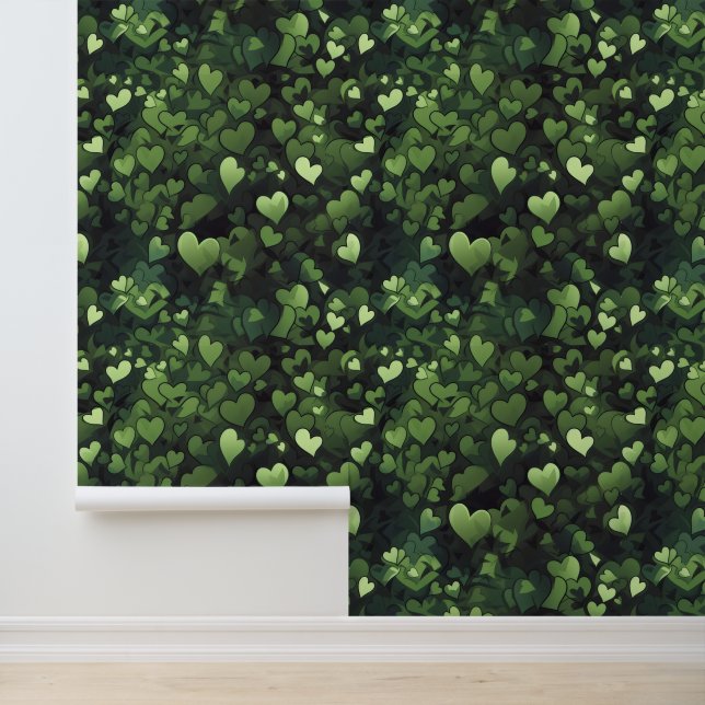 Papier Peint Motif de coeur vert foncé (Application)