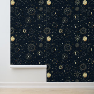 Papier Peint Motif de constellation d'étoile d'or bleu minuit