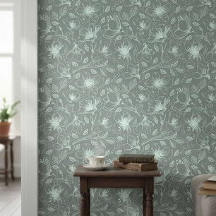 Papier Peint Motif de contour floral esquissé Vert Menthe ID939