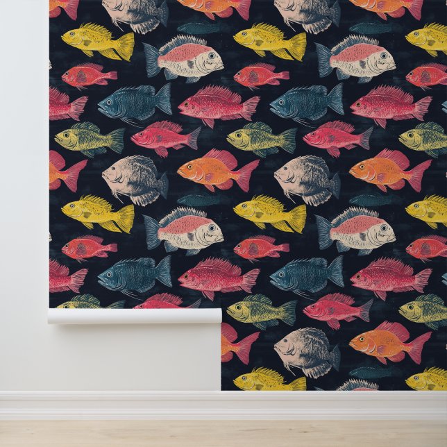 Papier Peint Motif de dessin d'espèces de poissons aquatiques (Application)