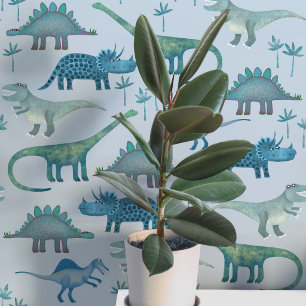 Papier Peint Motif de dinosaure amusant bleu