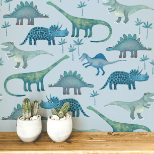 Papier Peint Motif de dinosaure amusant bleu