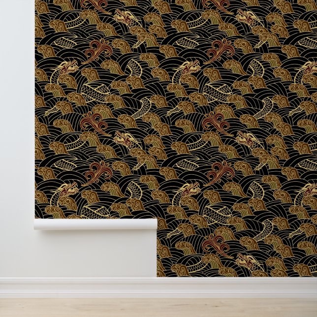 Papier Peint Motif de dragon de mer Oriental (Application)