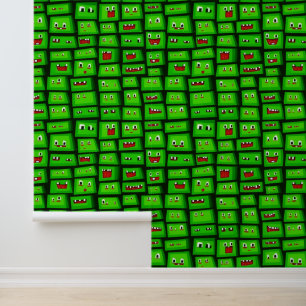 Papier Peint Motif de faces vertes Pixellée