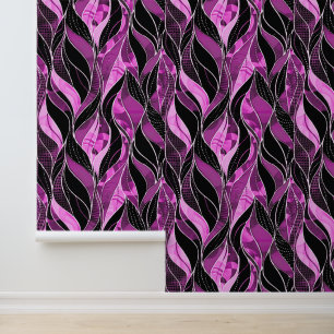 Papier Peint Motif de feuille botanique en rose noir gras
