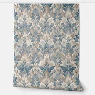 Papier Peint Motif de feuille de nature bleu et neutre 