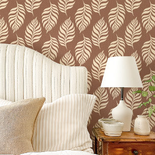 Papier Peint Motif de feuille tropicale marron et crème