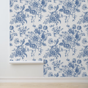 Papier Peint Motif de fleurs bleues