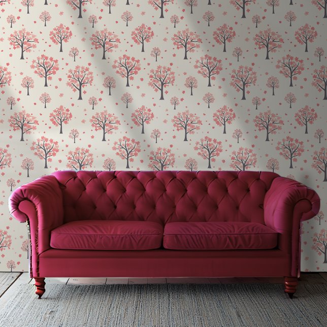 Papier Peint Motif de fleurs de cerisiers rouges et roses (Créateur téléchargé)