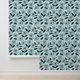 Papier Peint motif de fleurs de marguerite sarcelle
