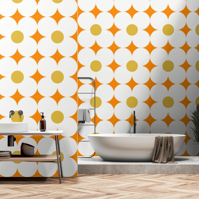 Papier Peint Motif de fleurs rétro des années 70 (Salle de bain)