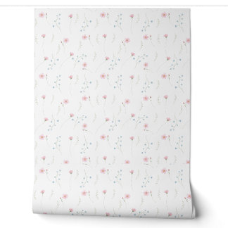 Papier Peint Motif de fleurs sauvages à l'aquarelle rose et ble