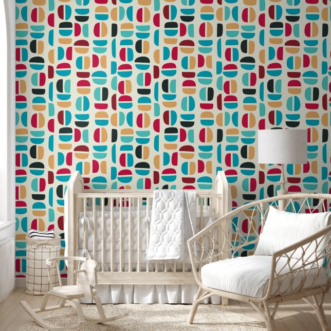 Papier Peint Motif de forme Abstrait rétro amusant (Enfants)