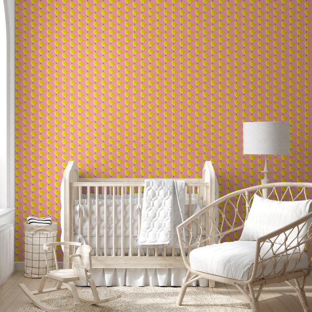 Papier Peint Motif de fruits mignon à la banane rose (Enfants)