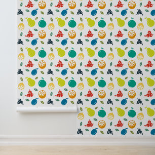 Papier Peint Motif de fruits, Plum, Orange, Citron, Poire, Pomm
