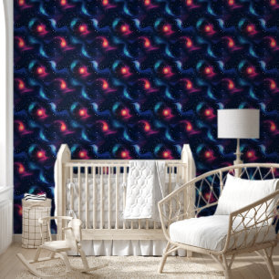 Papier Peint Motif de galaxie bleu foncé