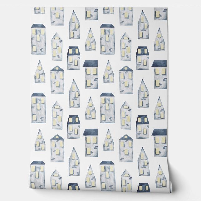 Papier Peint Motif de la maison abstraite bleue (Déroulement)