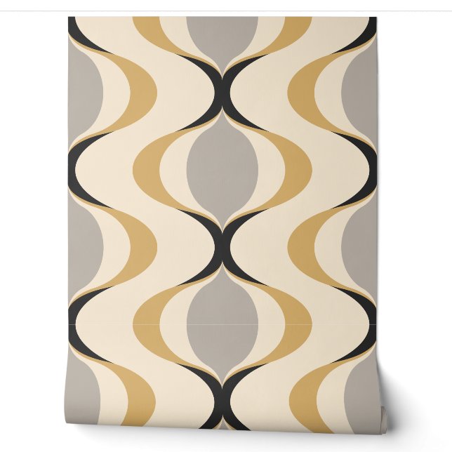 Papier Peint Motif de la vague d'oignon jaune gris Ochre moutar (Déroulement)